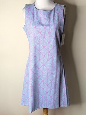 Maui Gold Blue and Pink Geometric Print Ryder Shift Dress